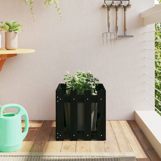 Plant pot picket fence design black 40x40x40 cm pine wood