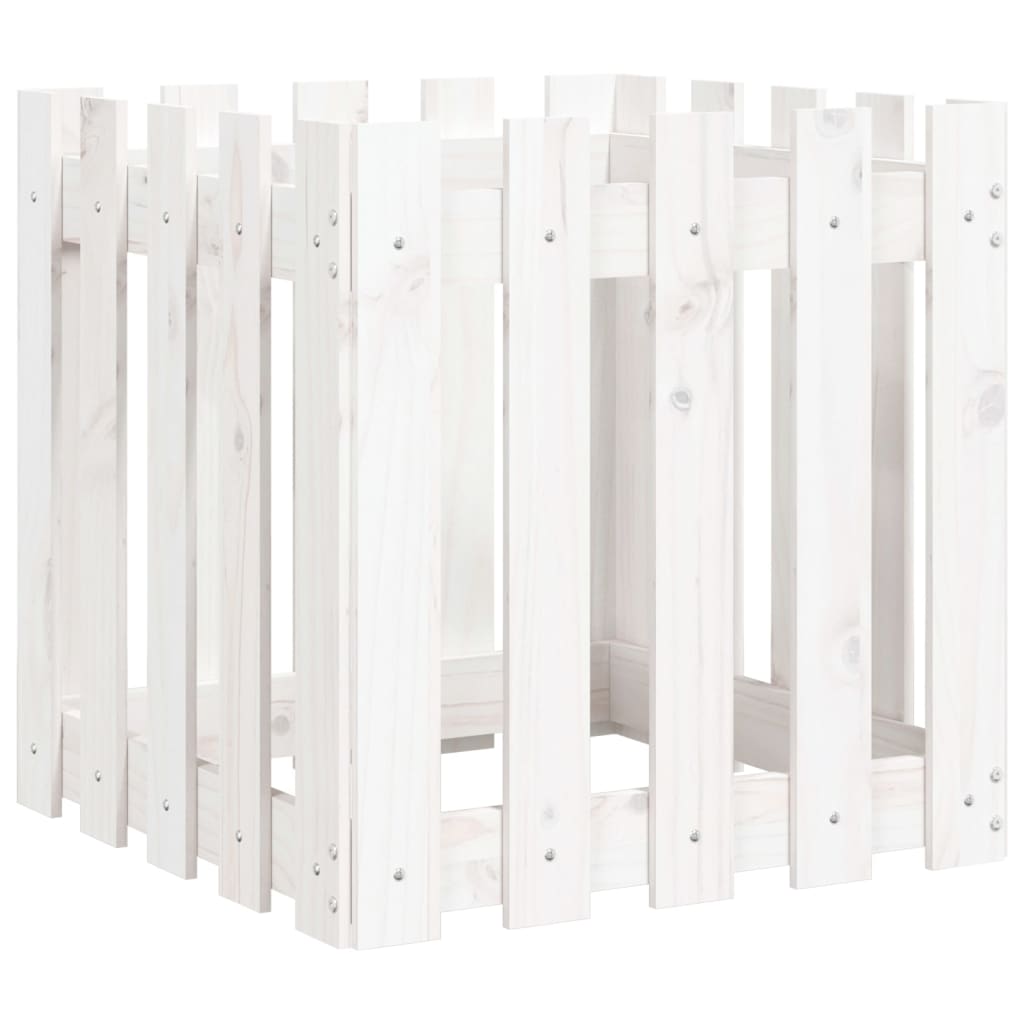 Cache-pot design palissade blanc 50x50x50cm bois de pin massif