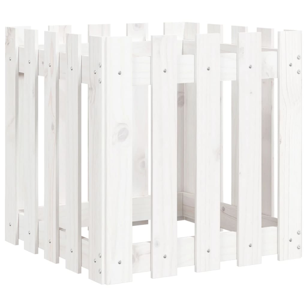 Cache-pot design palissade blanc 50x50x50cm bois de pin massif
