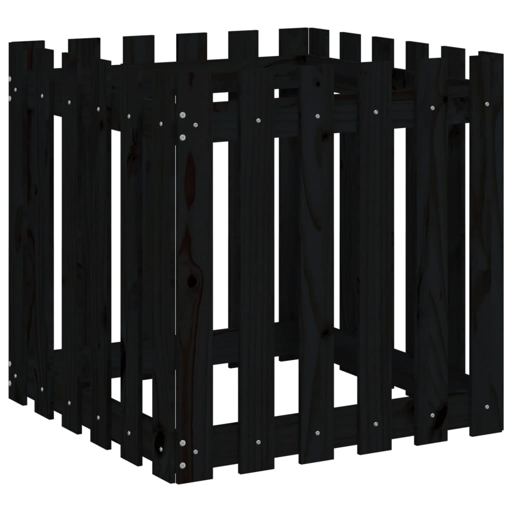 Plant pot picket fence design black 60x60x60 cm pine wood