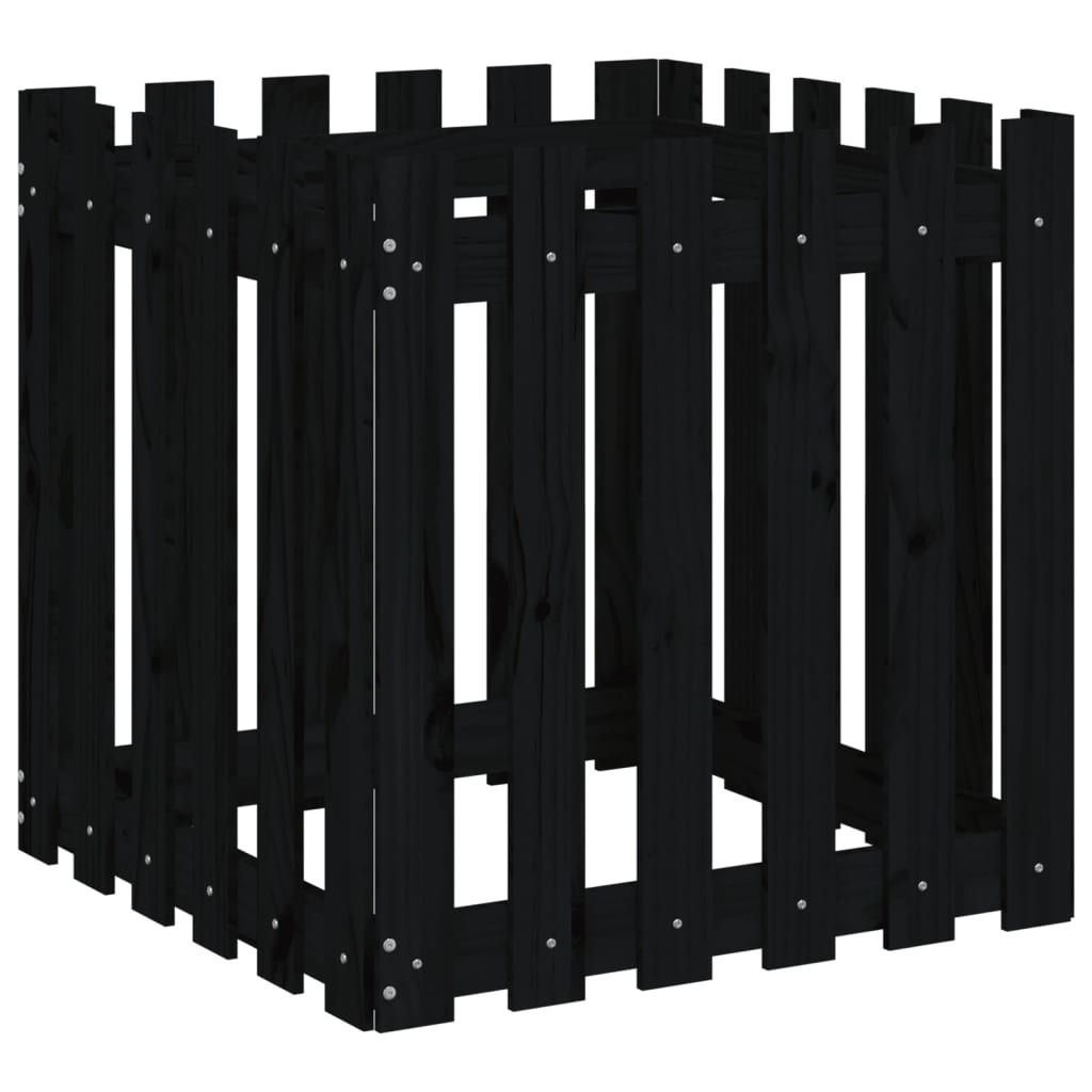 Plant pot picket fence design black 60x60x60 cm pine wood
