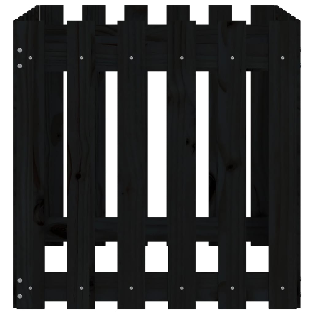 Plant pot picket fence design black 60x60x60 cm pine wood