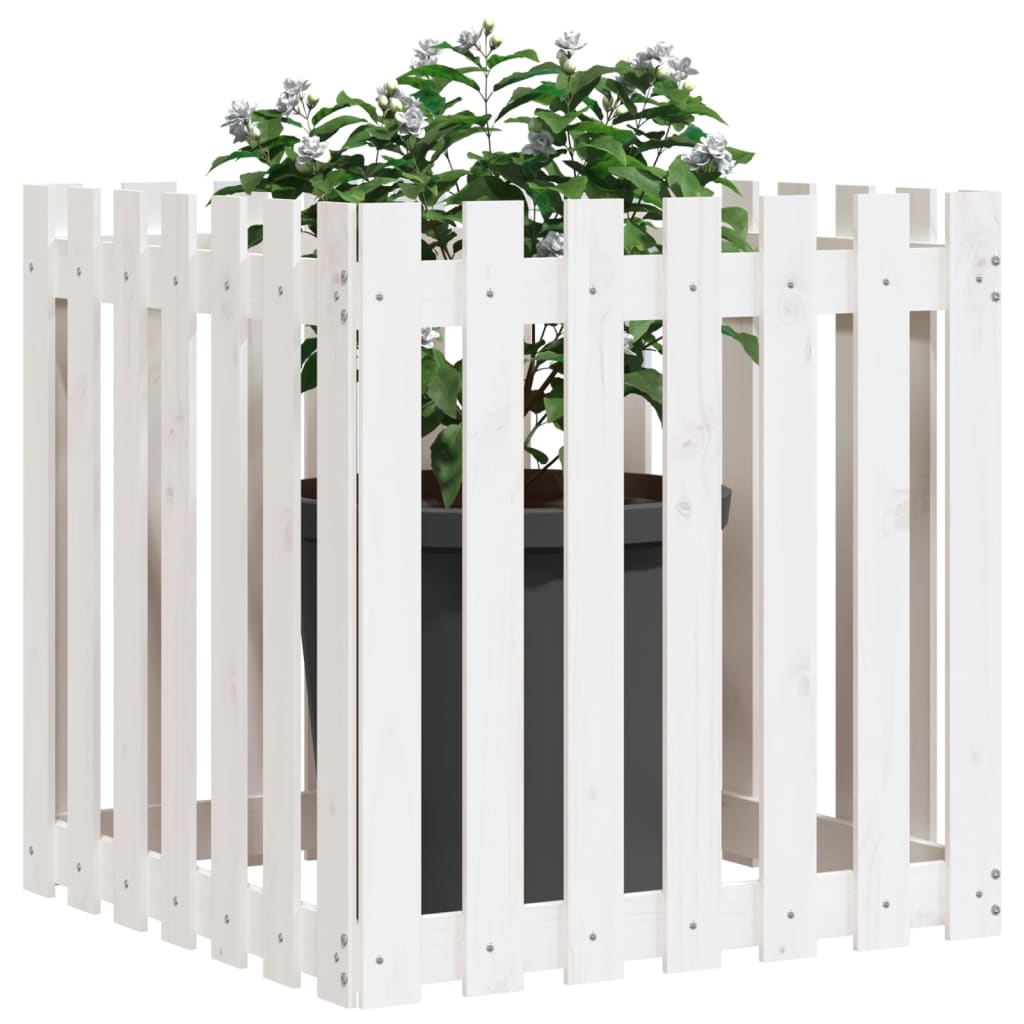 Plant pot picket fence design white 70x70x70cm solid pine wood