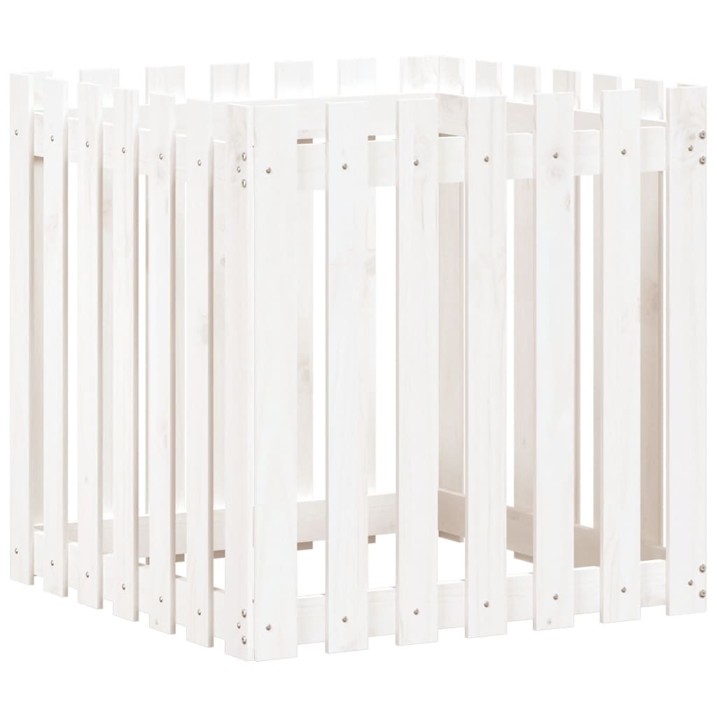 Plant pot picket fence design white 70x70x70cm solid pine wood