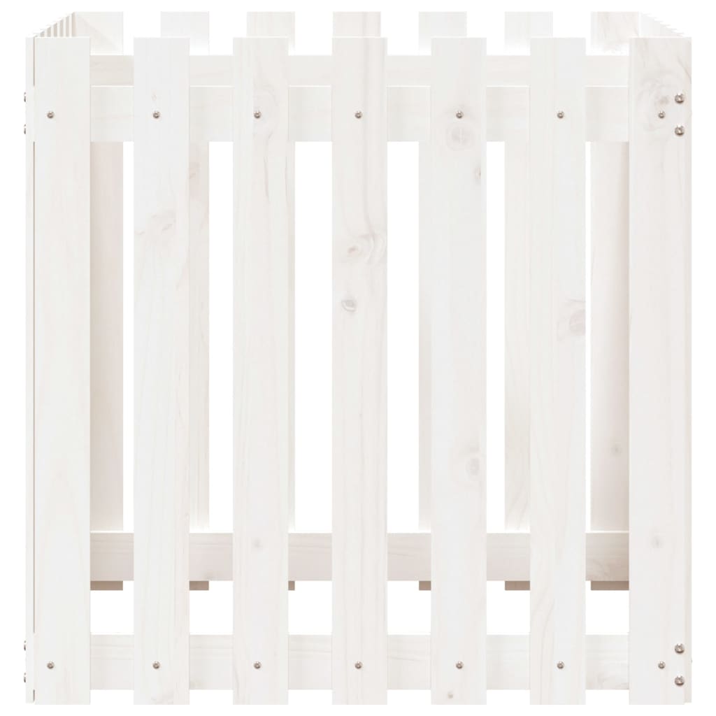 Plant pot picket fence design white 70x70x70cm solid pine wood
