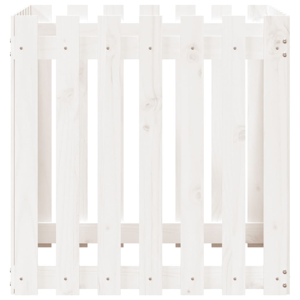 Plant pot picket fence design white 70x70x70cm solid pine wood
