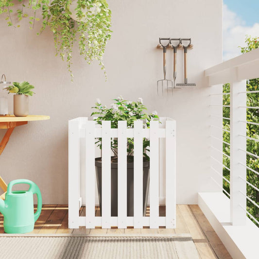 Cache-pot design palissade blanc 70x70x70cm bois de pin massif