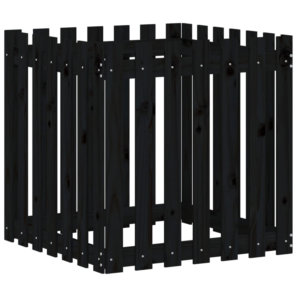 Cache-pot design palissade noir 70x70x70 cm bois de pin