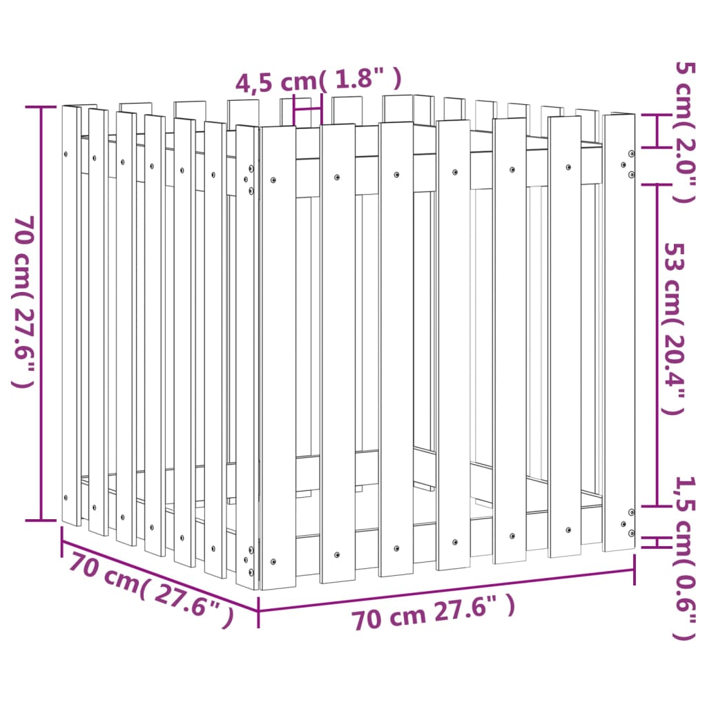 Cache-pot design palissade noir 70x70x70 cm bois de pin