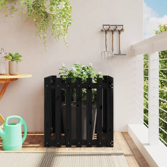 Cache-pot design palissade noir 70x70x70 cm bois de pin