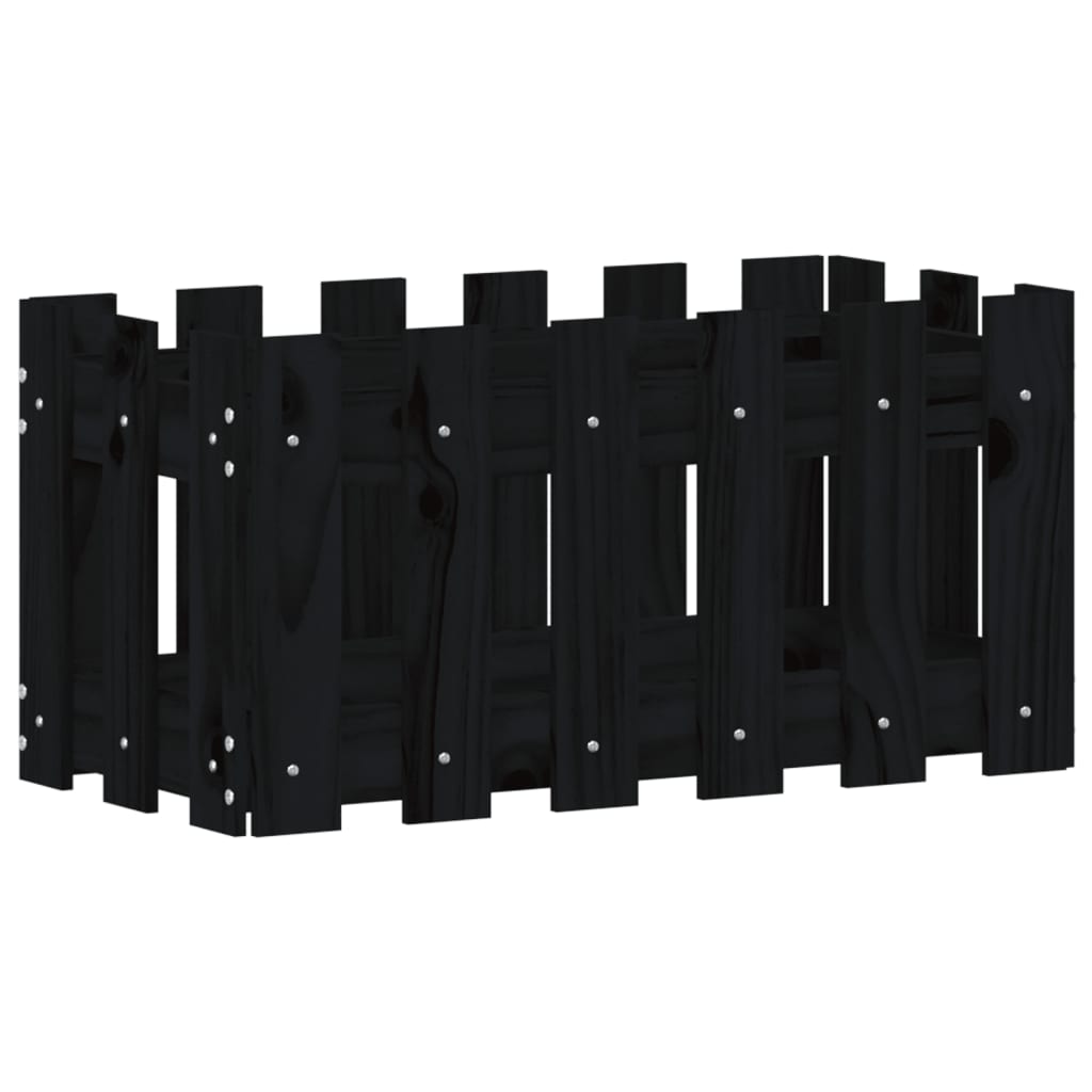 Cache-pot design palissade noir 60x30x30 cm bois de pin
