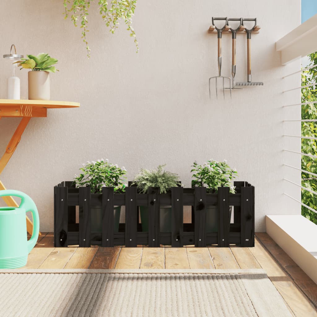 Raised bed slatted design black 100x30x30 cm solid pine wood