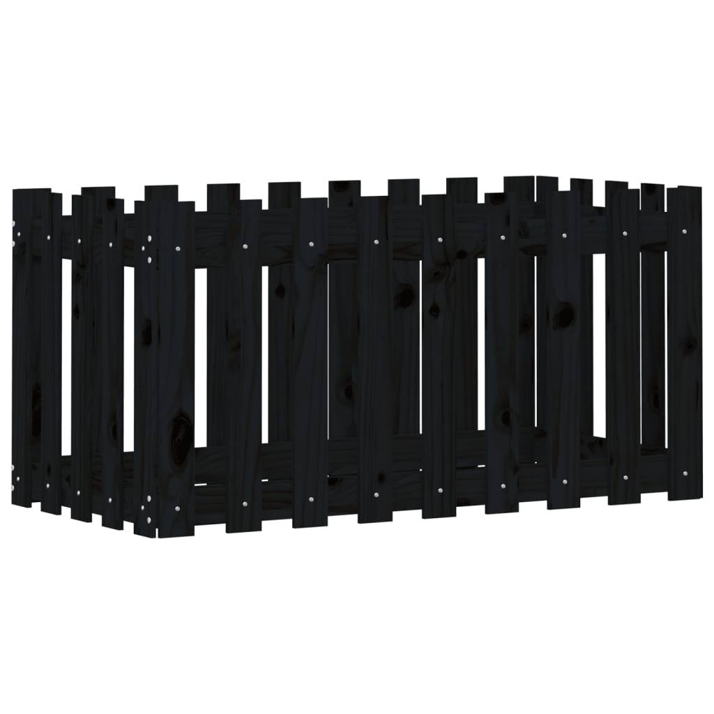Raised bed slatted design black 100x50x50 cm solid pine wood