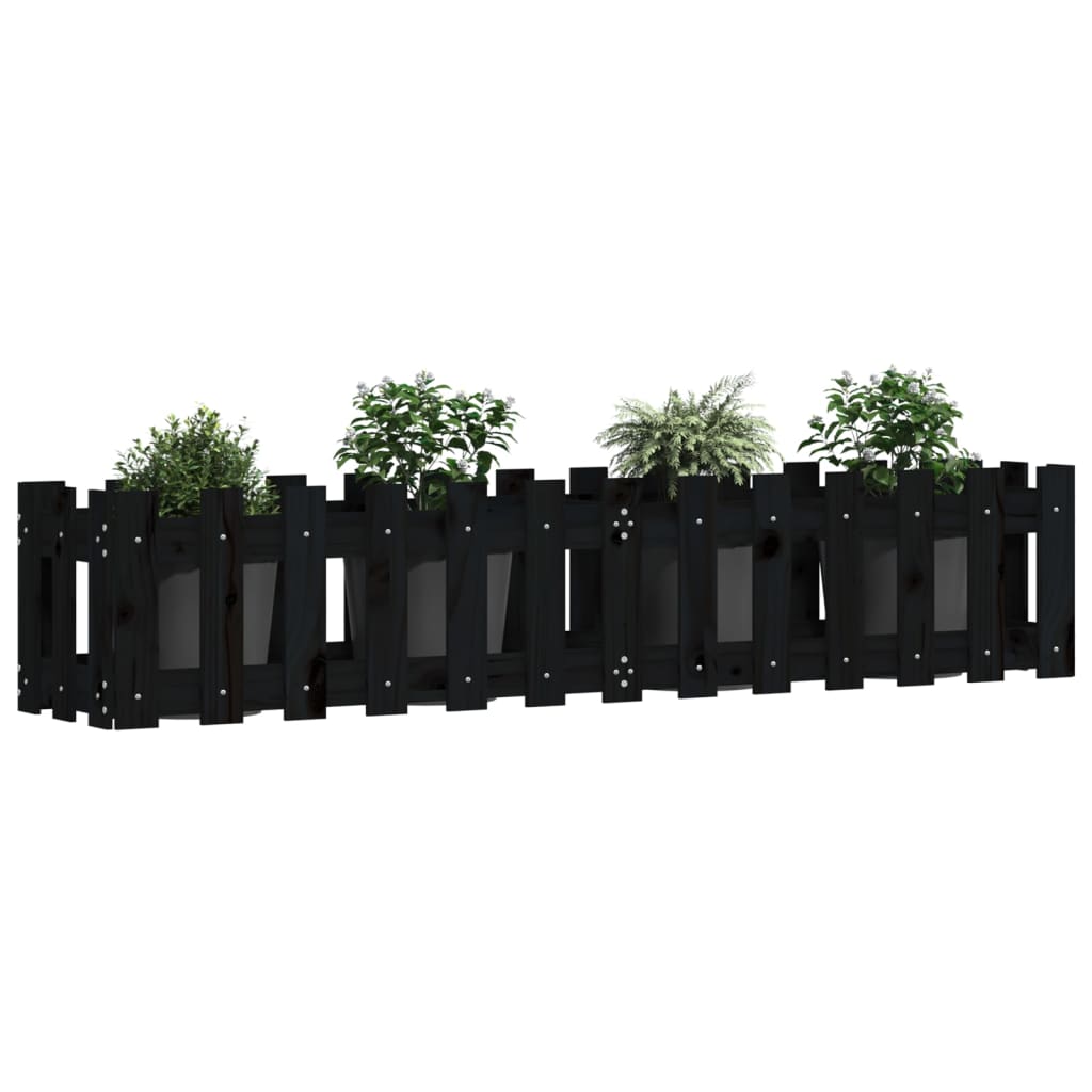 Raised bed slatted design black 150x30x30 cm solid pine wood