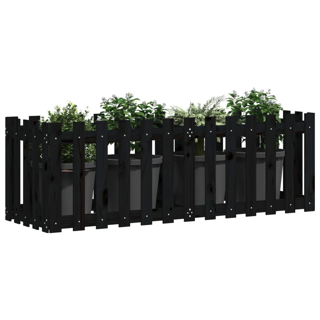 Raised bed slatted design black 150x50x50 cm solid pine wood