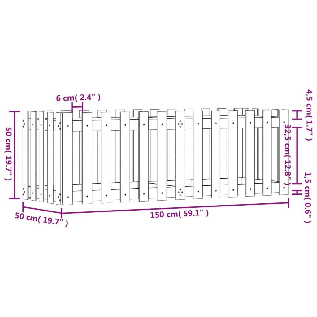 Raised bed slatted design black 150x50x50 cm solid pine wood