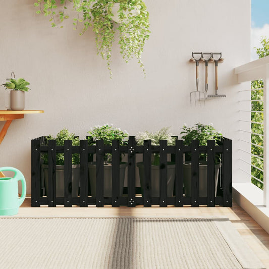 Raised bed slatted design black 150x50x50 cm solid pine wood
