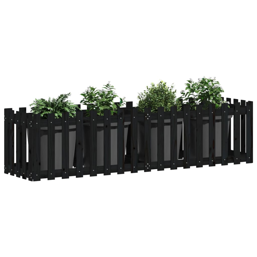 Raised bed slatted design black 200x50x50 cm solid pine wood