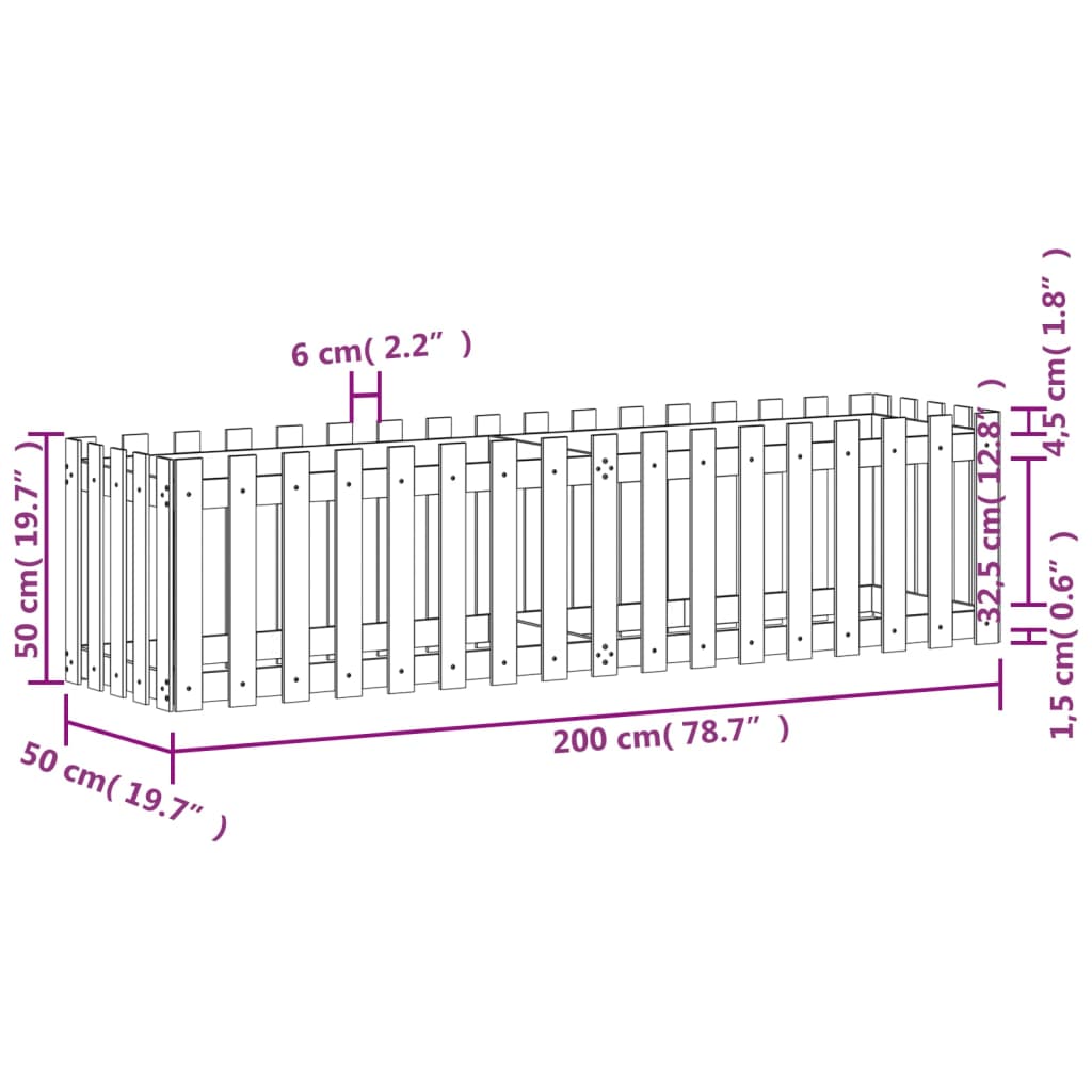 Raised bed slatted design black 200x50x50 cm solid pine wood