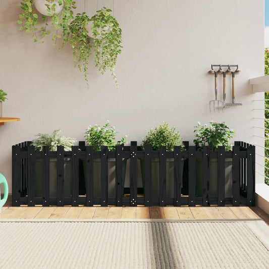 Raised bed slatted design black 200x50x50 cm solid pine wood