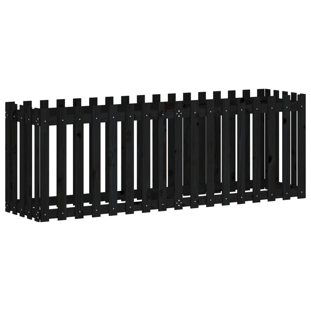 Raised bed slatted design black 200x50x70 cm solid pine wood