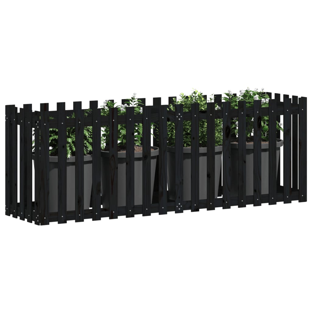 Raised bed slatted design black 200x50x70 cm solid pine wood