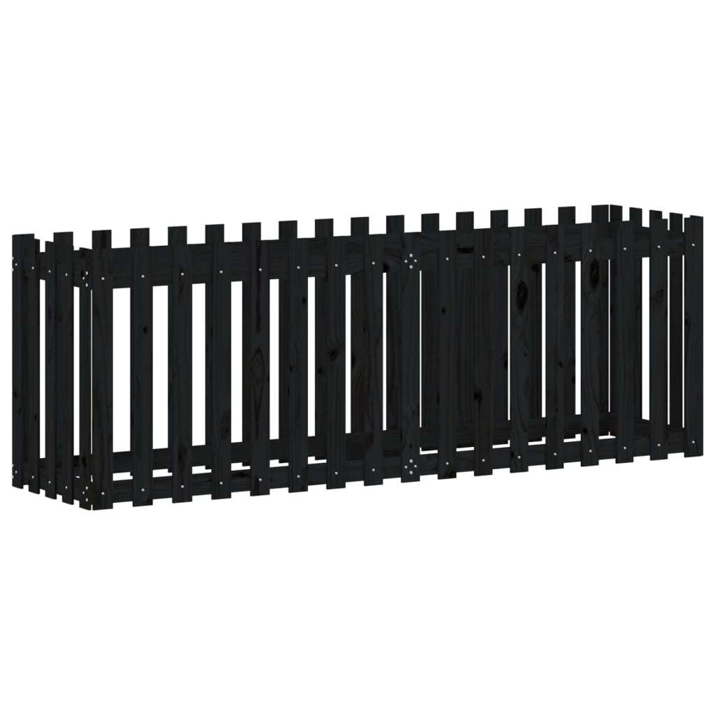 Raised bed slatted design black 200x50x70 cm solid pine wood