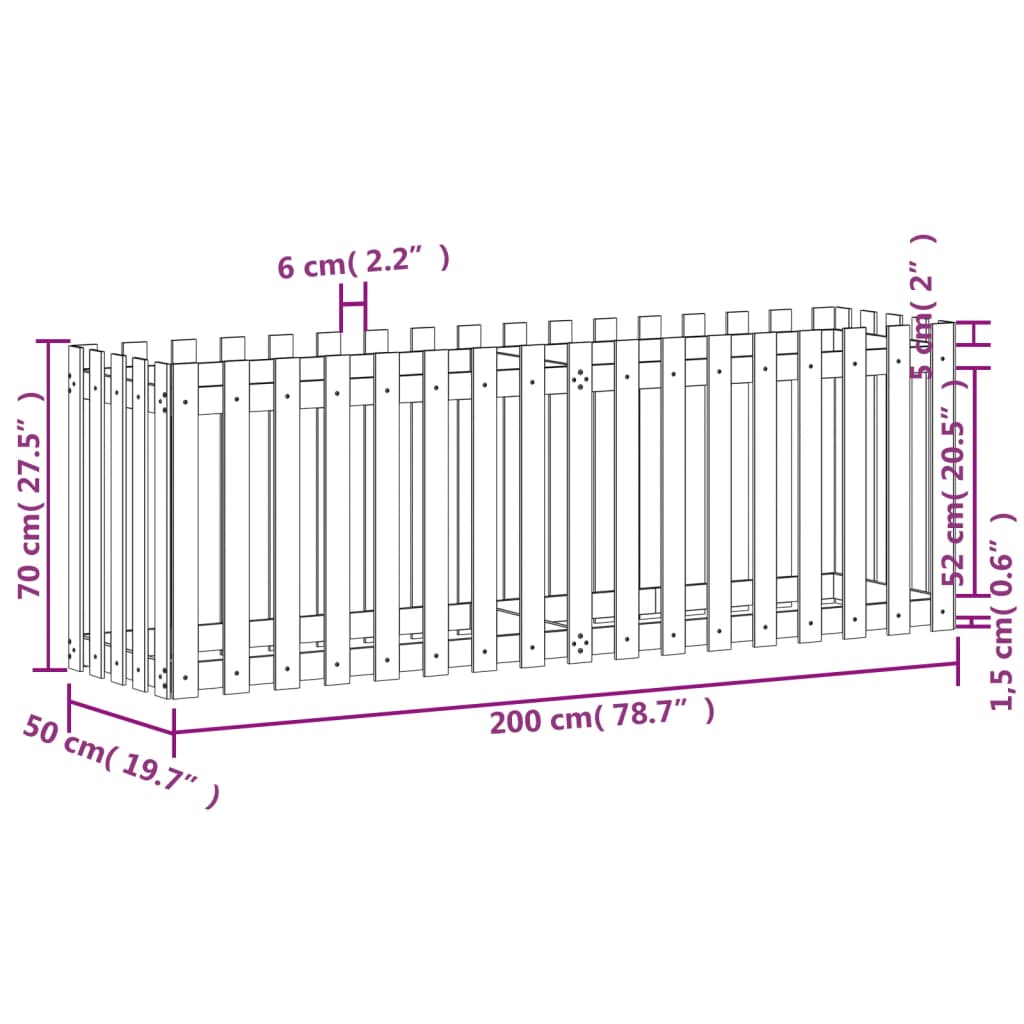 Raised bed slatted design black 200x50x70 cm solid pine wood