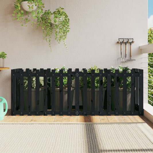 Raised bed slatted design black 200x50x70 cm solid pine wood