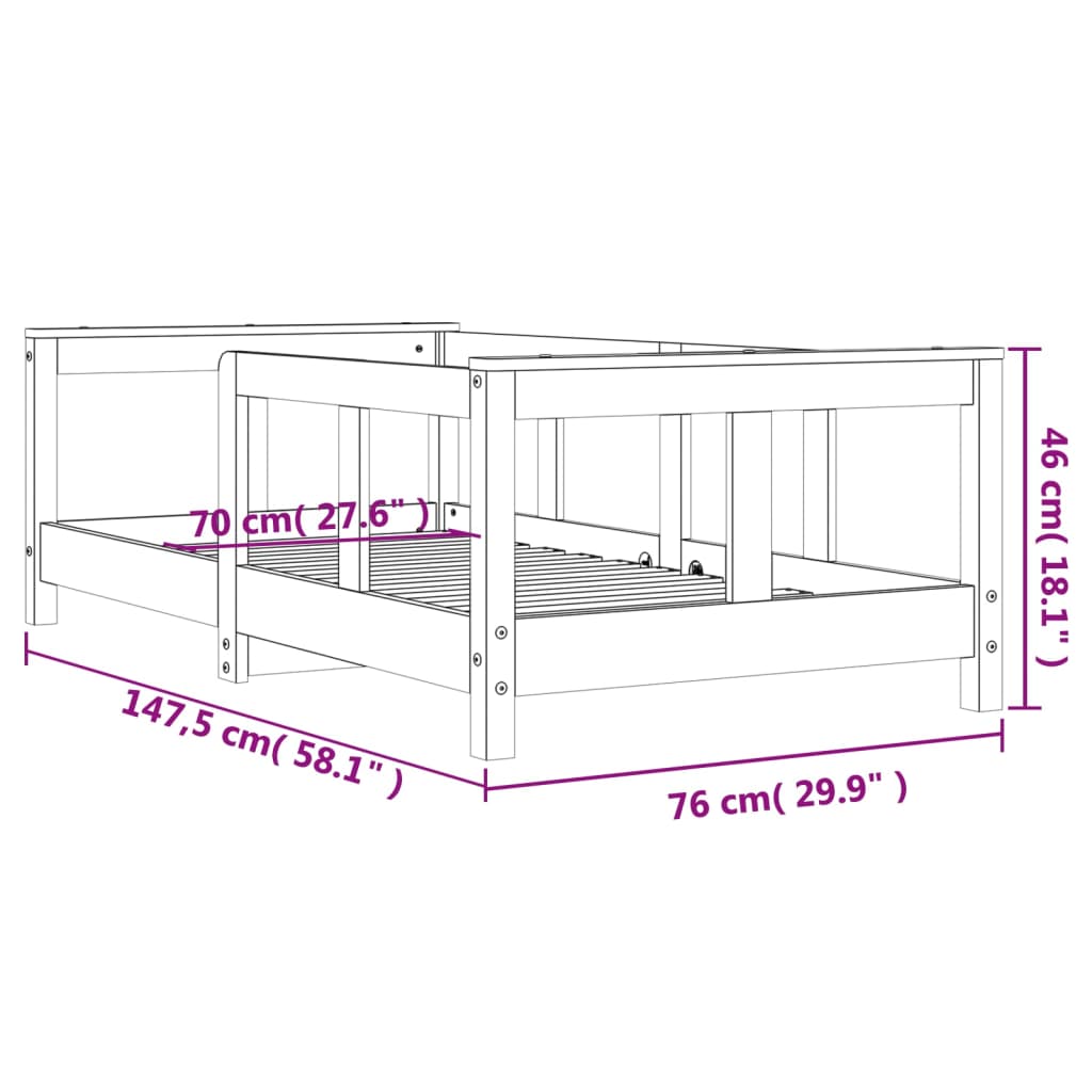 Children's bed white 70x140 cm solid pine wood