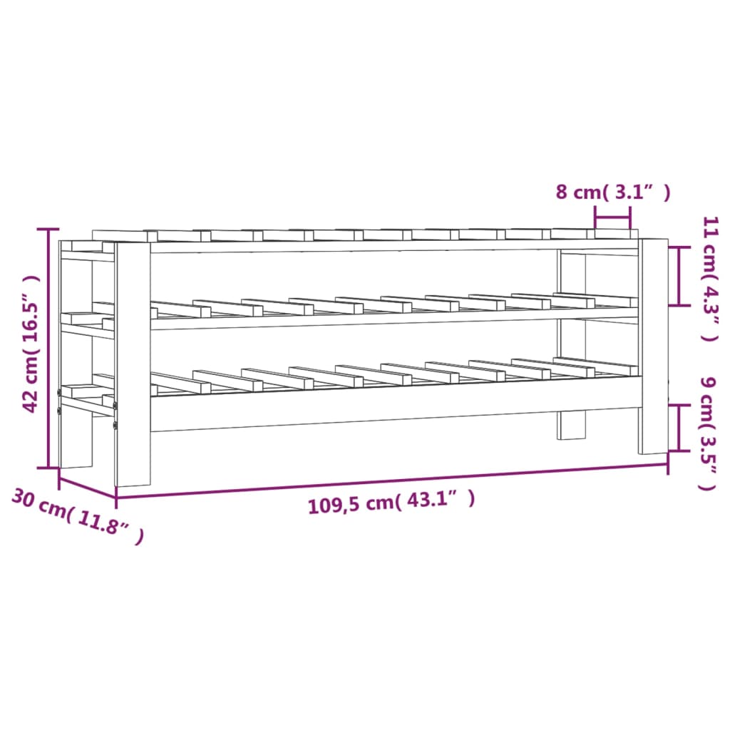 Wine rack 109.5x30x42 cm solid pine wood
