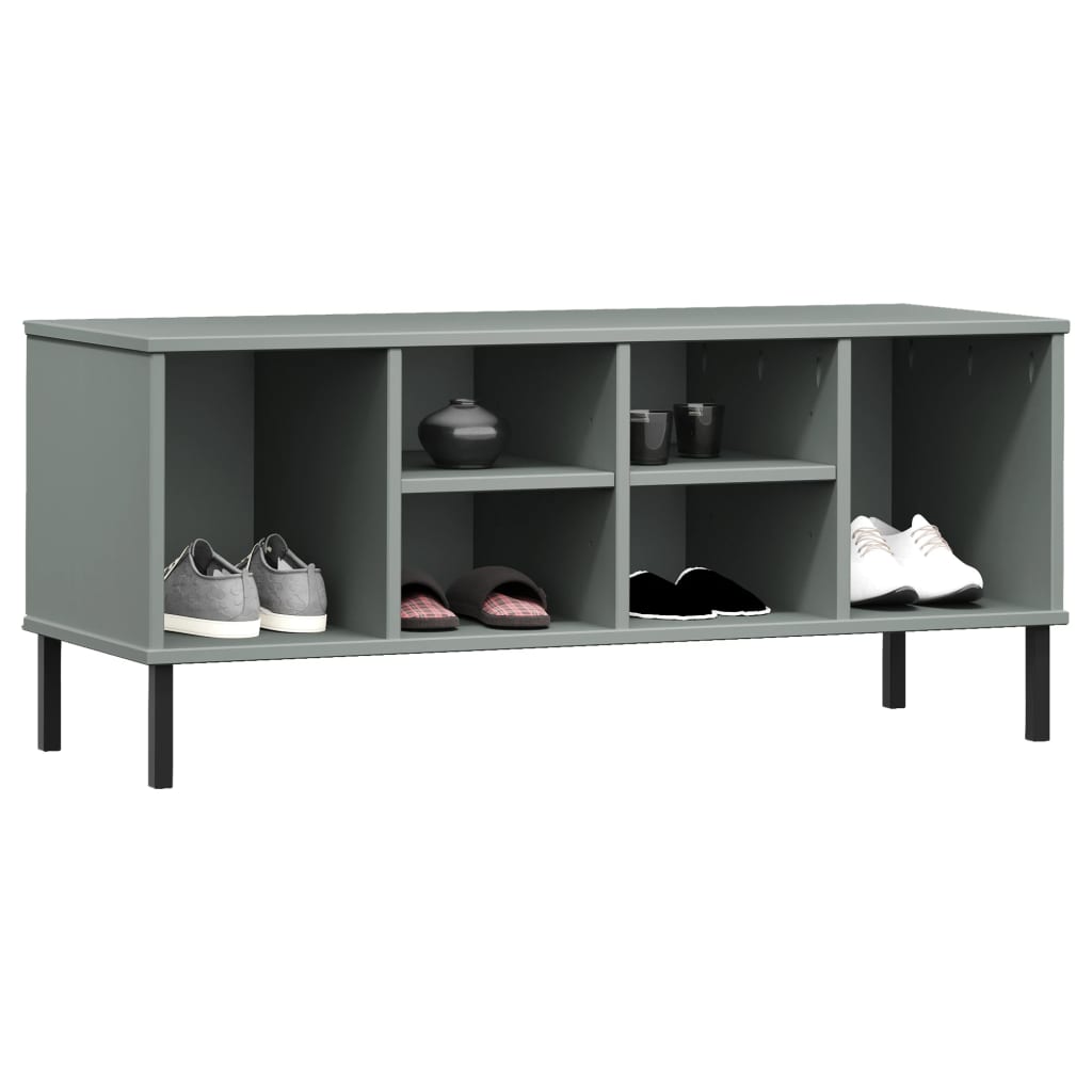 OSLO shoe rack with metal legs gray 106x35x45 cm solid wood
