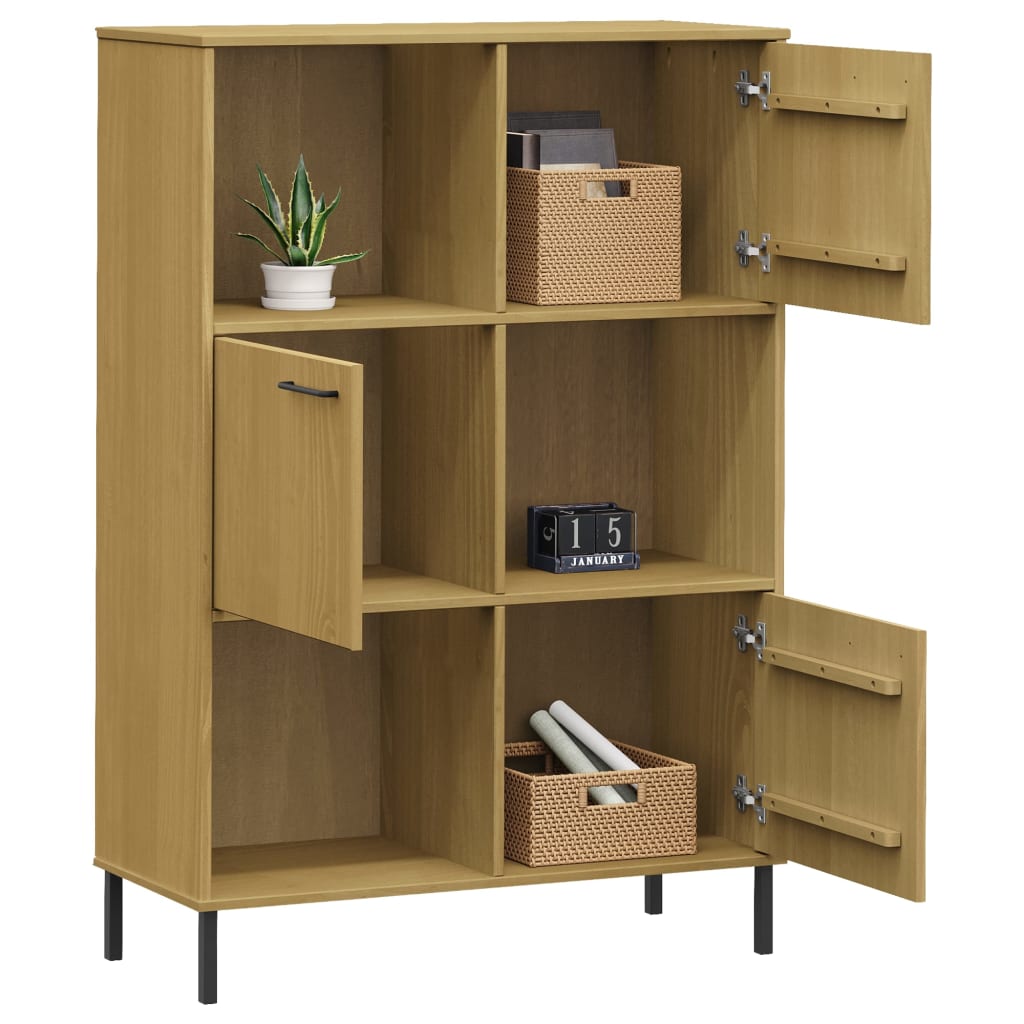 Bibliothèque OSLO pieds métal marron 90x35x128,5 cm bois massif