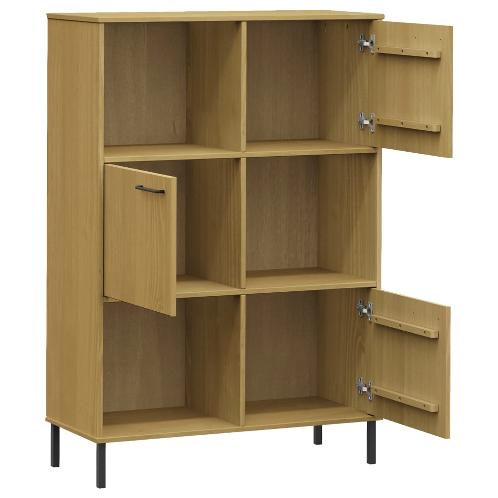 Bibliothèque OSLO pieds métal marron 90x35x128,5 cm bois massif