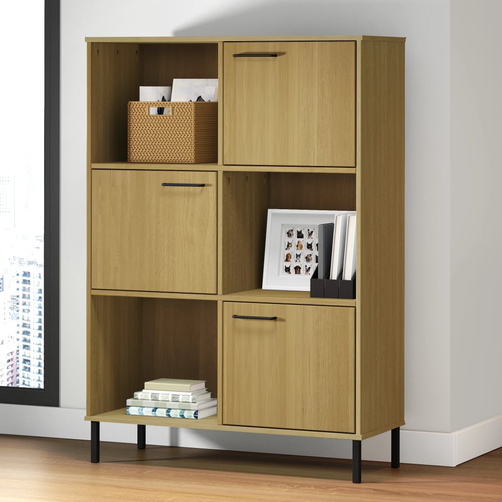 Bibliothèque OSLO pieds métal marron 90x35x128,5 cm bois massif