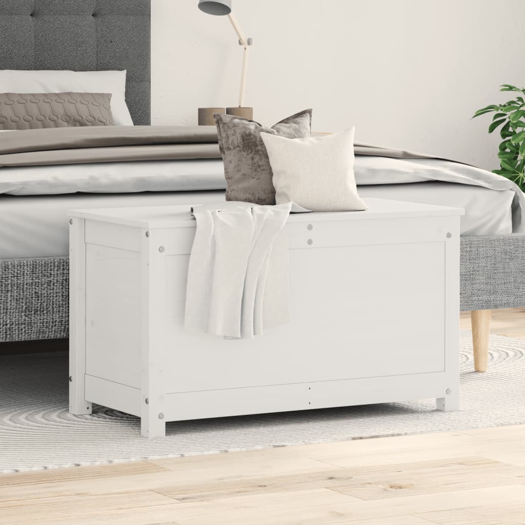 Coffre blanc 80x40x45,5 cm en bois de pin massif