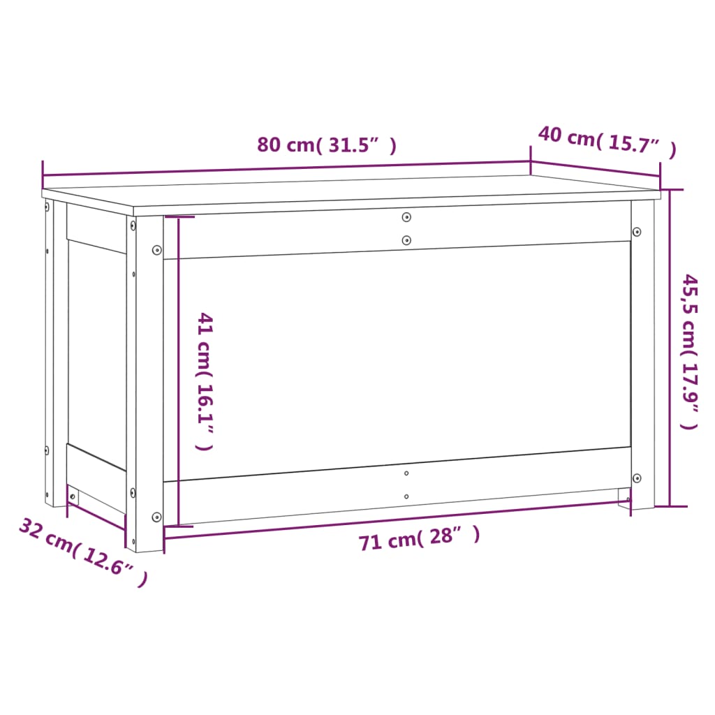 Coffre blanc 80x40x45,5 cm en bois de pin massif