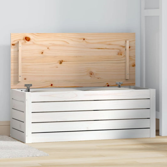 Coffre blanc 89x36,5x33 cm en bois de pin massif