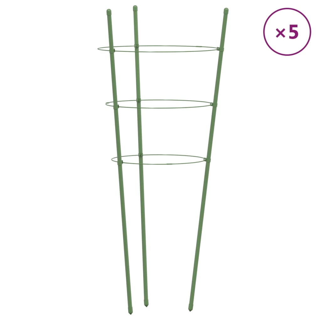 Plant supports with 3 rings 5 ​​pcs. Green 60 cm steel