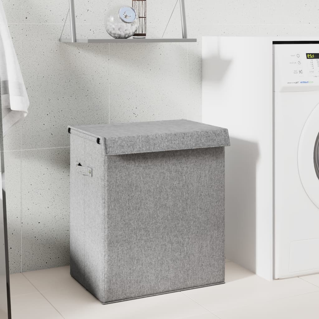 Foldable laundry basket gray 51x34.5x59 cm imitation linen fabric