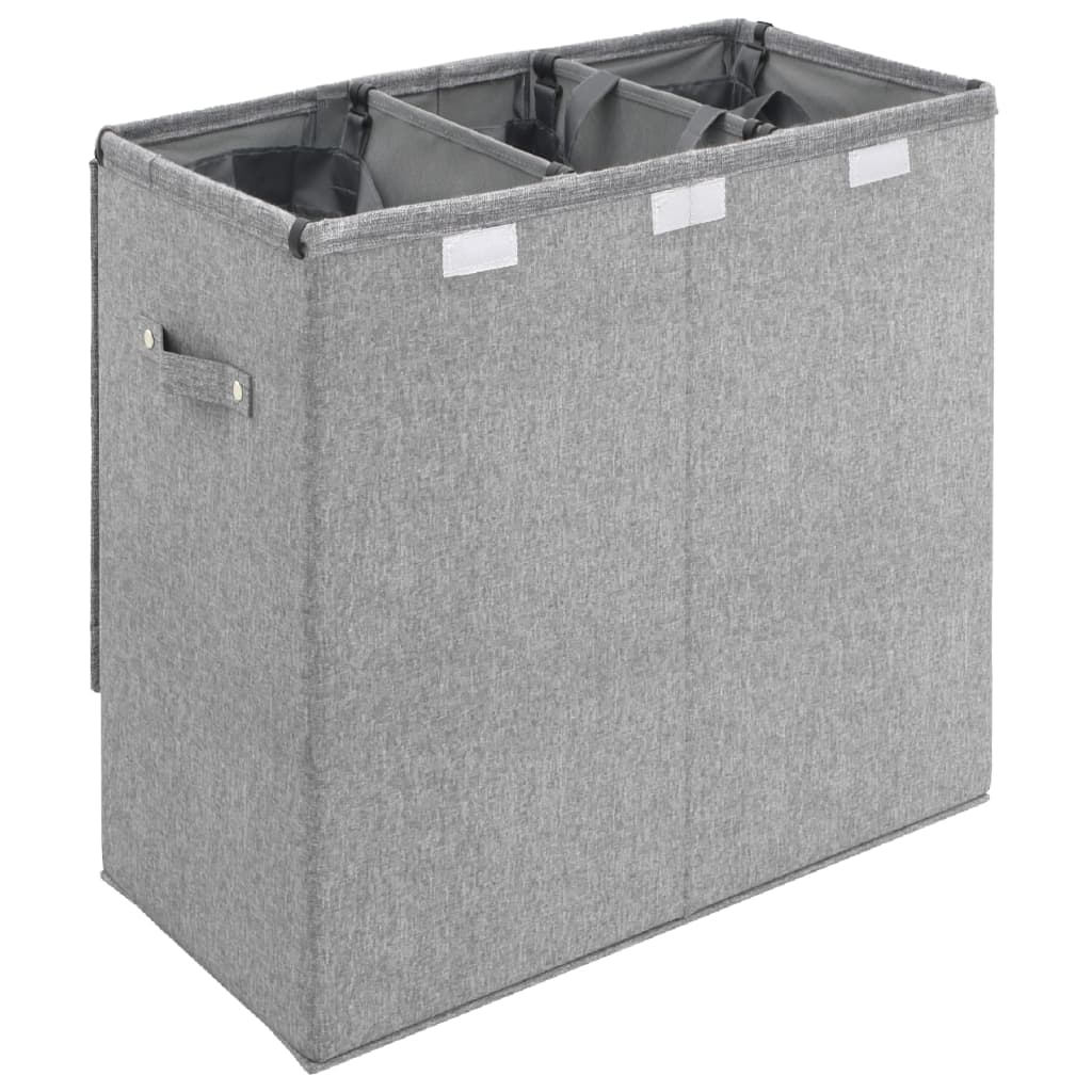 Panier à linge pliable gris 64,5x34,5x59 cm tissu imitation lin