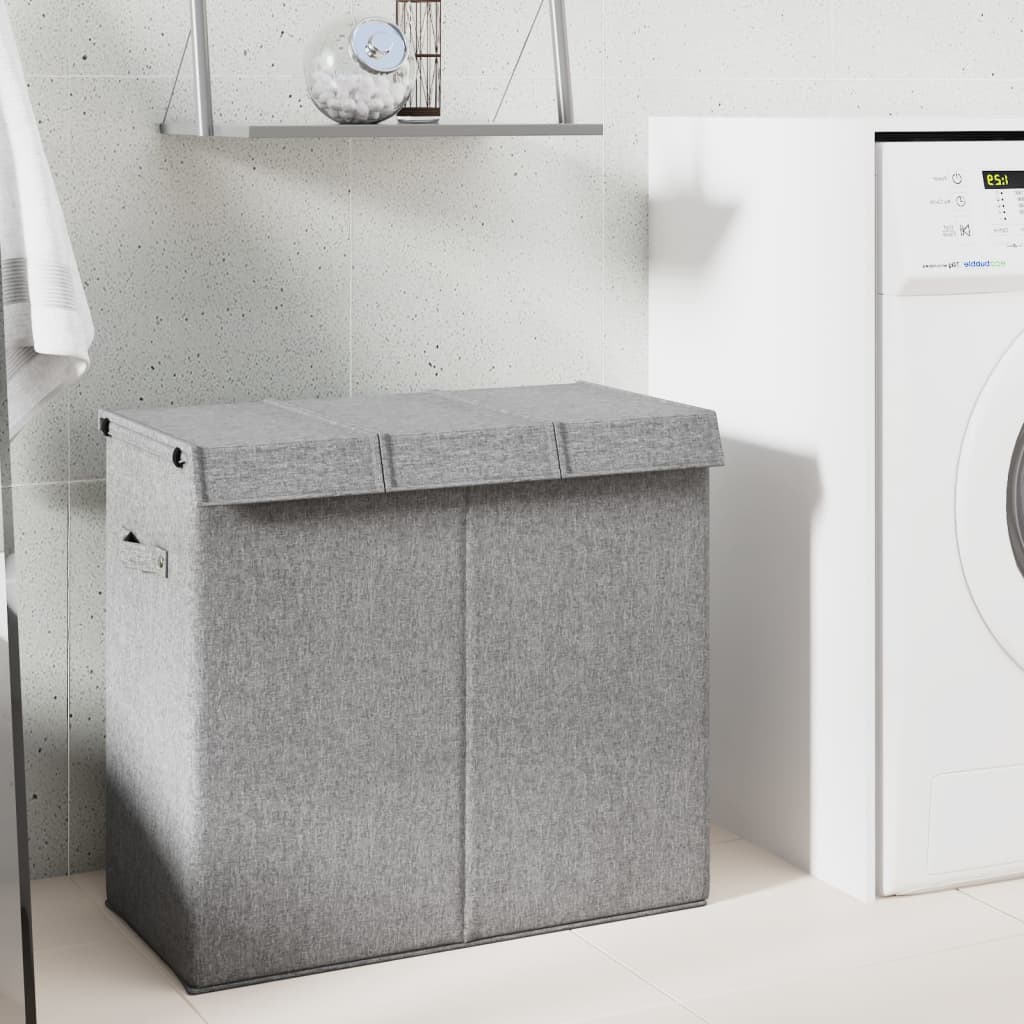 Panier à linge pliable gris 64,5x34,5x59 cm tissu imitation lin