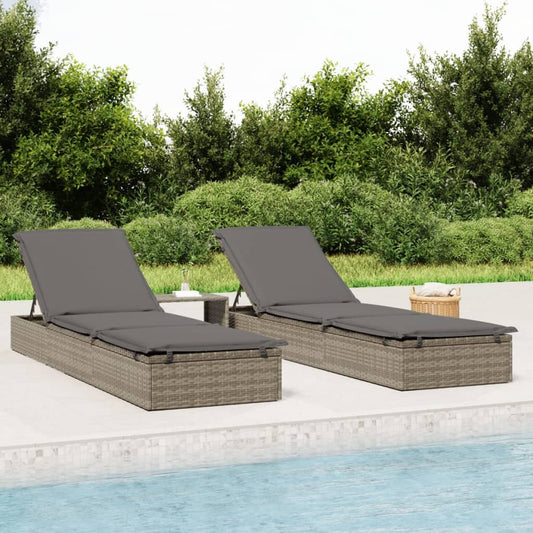 Sun lounger 1 pc. with table grey poly rattan