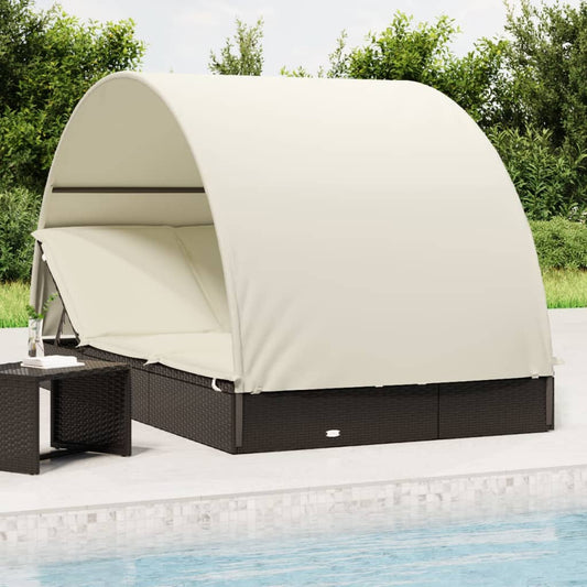 Sun lounger for 2 people with round roof black 211x112x140 cm
