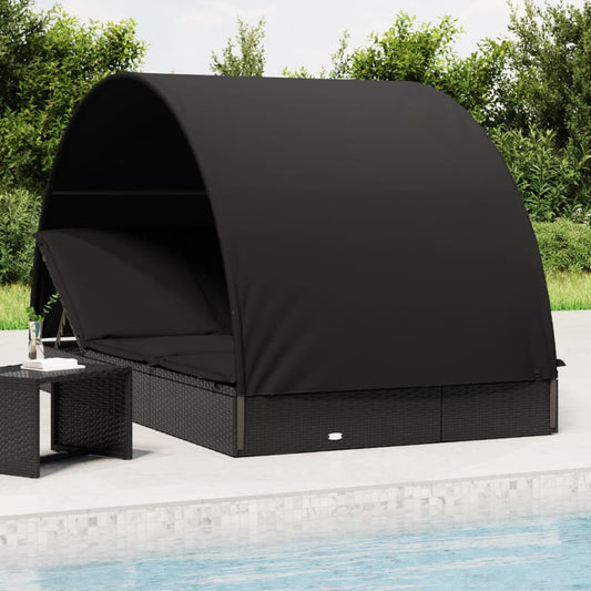 Sun lounger for 2 people with round roof black 211x112x140 cm