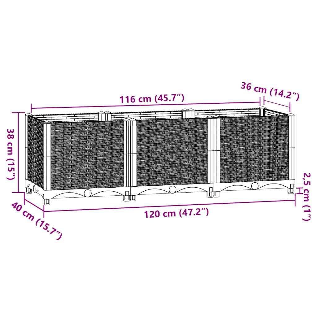 Raised bed 120x40x38 cm polypropylene