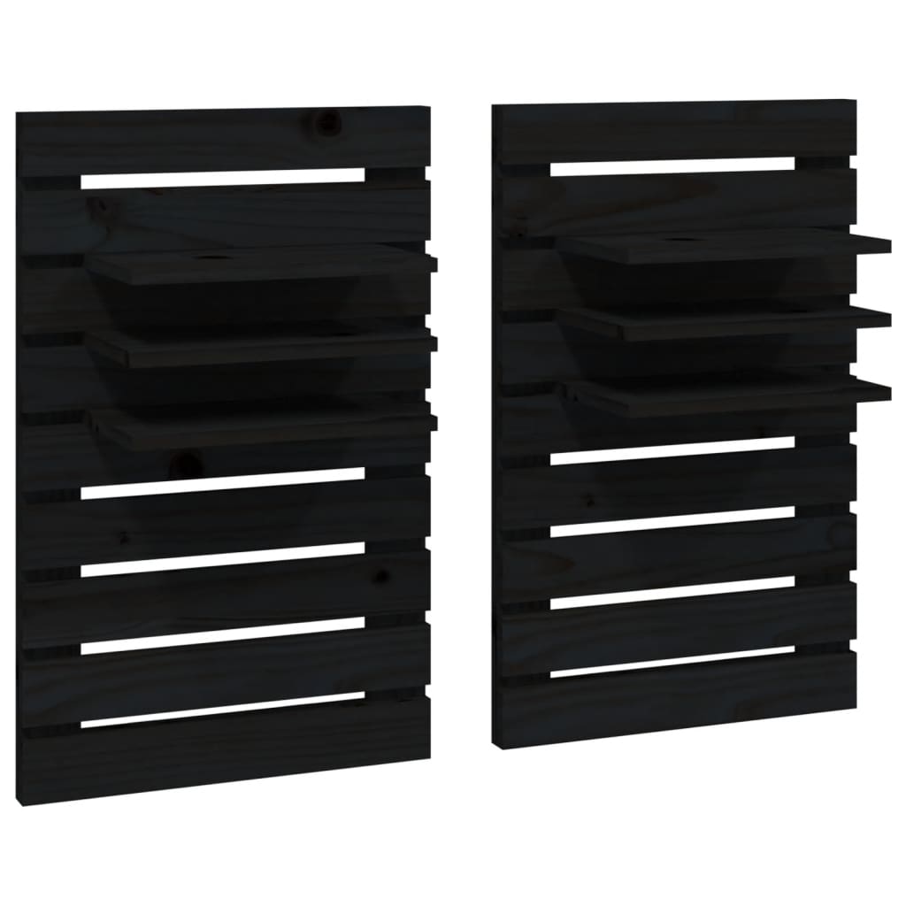 Wall bedside tables 2 pcs. Black solid pine wood