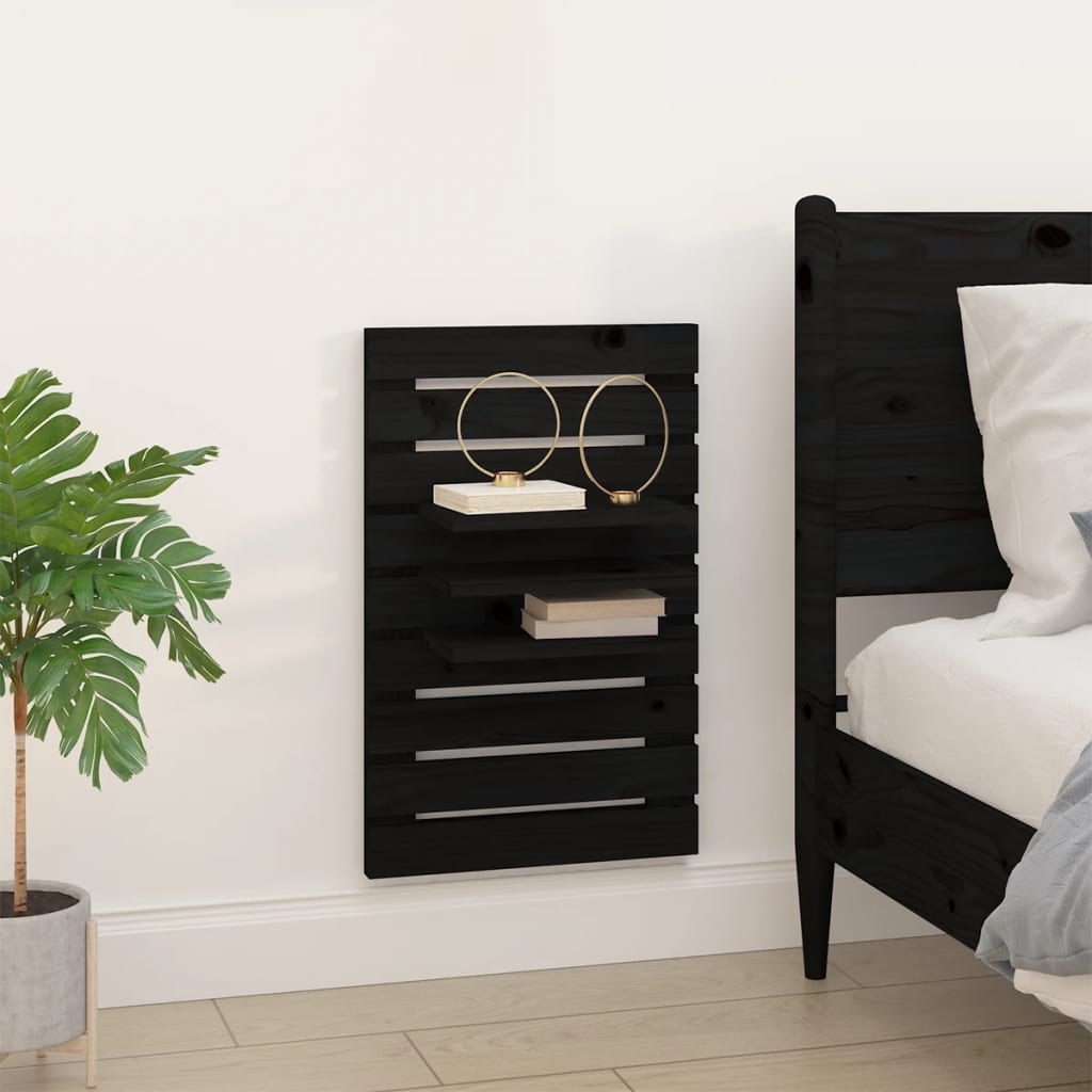 Wall bedside tables 2 pcs. Black solid pine wood