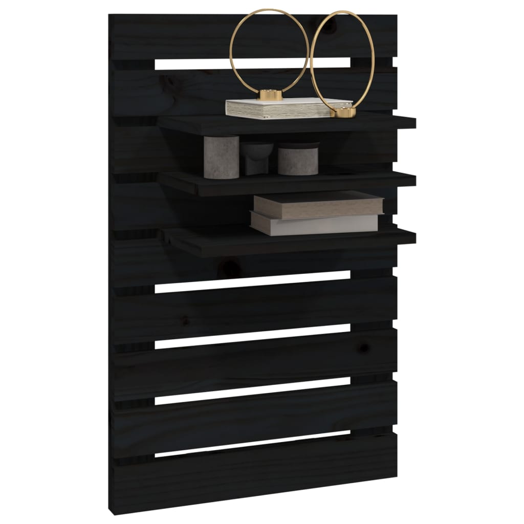 Wall bedside tables 2 pcs. Black solid pine wood