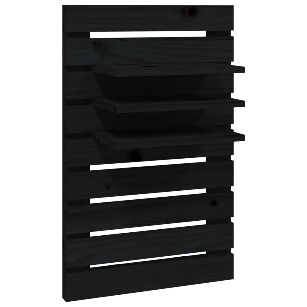 Wall bedside tables 2 pcs. Black solid pine wood